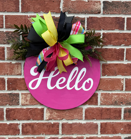 Hot pink Hello Door hanger